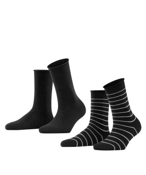 Dámské Ponožky Falke Happy Stripe 2-Pack Socks Černé | 5491VJRWB