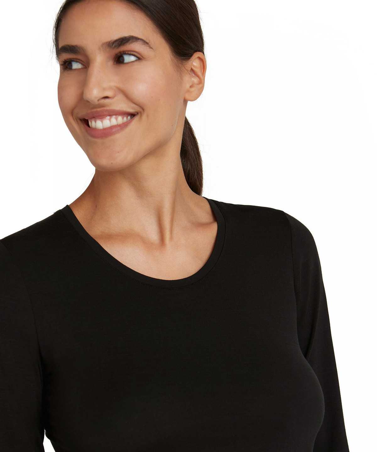 Dámské Košile Falke Long sleeve shirt Round-neck Daily ClimaWool Černé | 3056APRZU