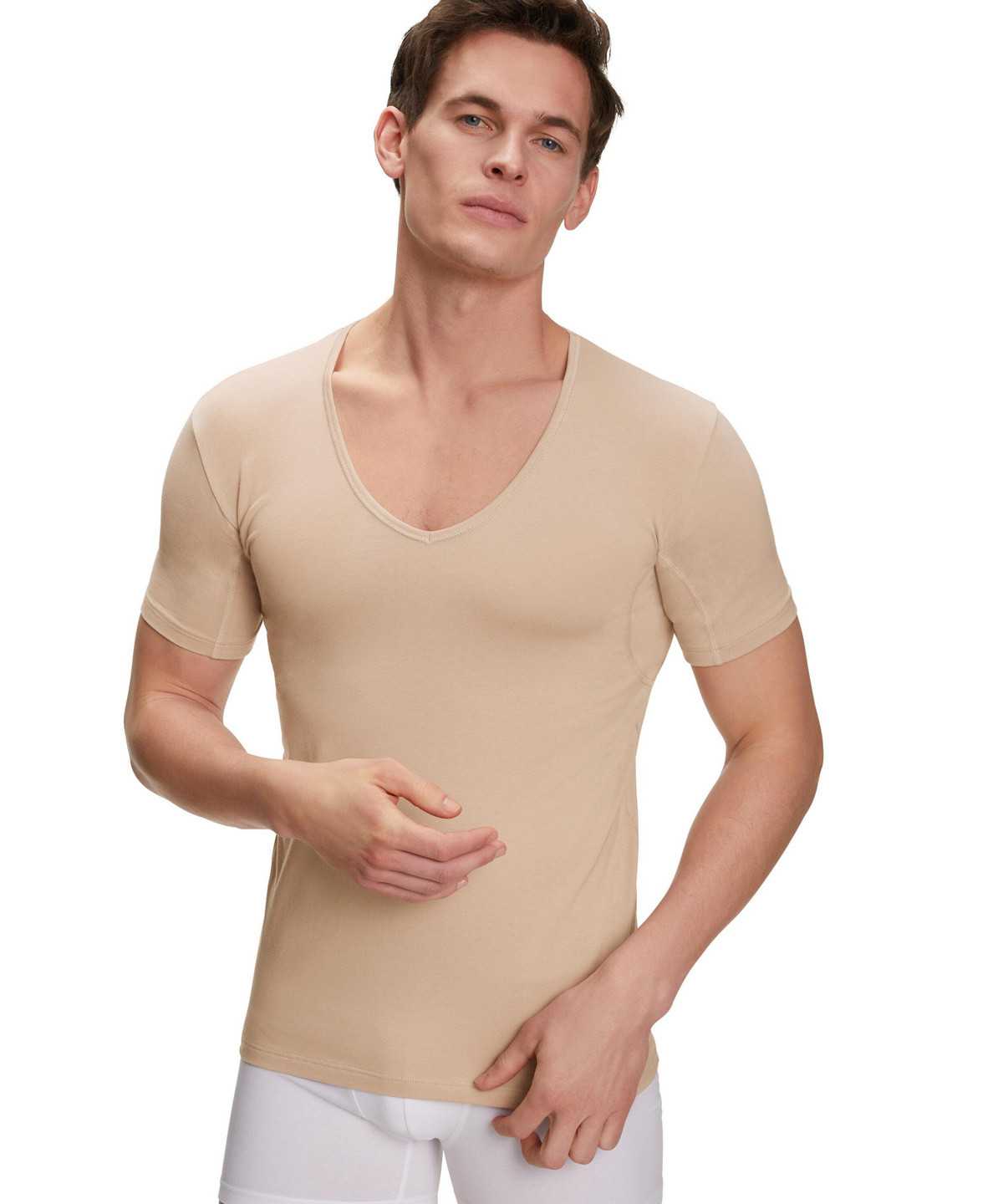 Pánské Košile S Krátkým Rukávem Falke T-Shirt V-neck Daily Climate Control Hnědé | 9543BGOID