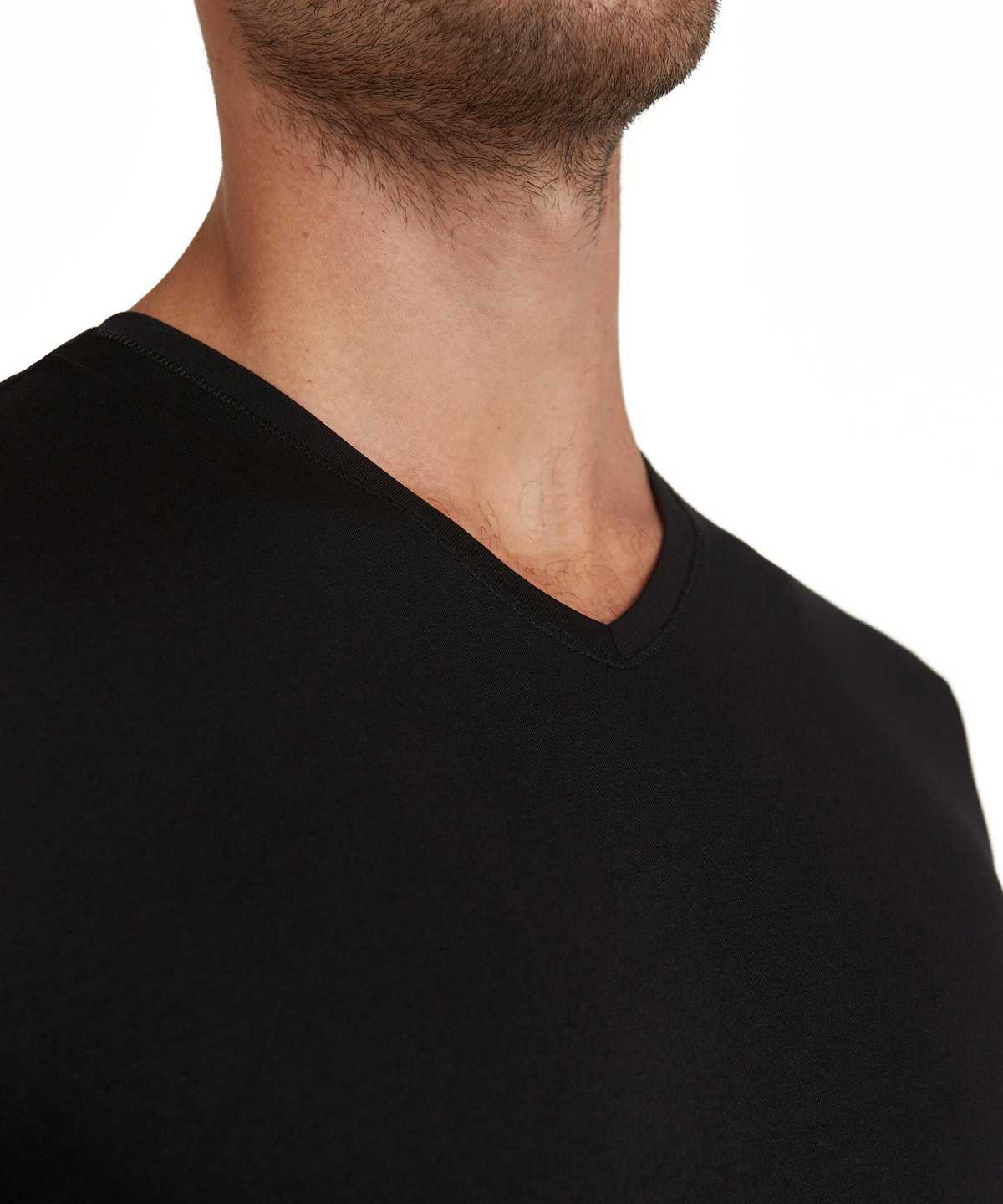 Pánské Košile S Krátkým Rukávem Falke T-Shirt V-neck Daily Natural Černé | 7238DIZEB