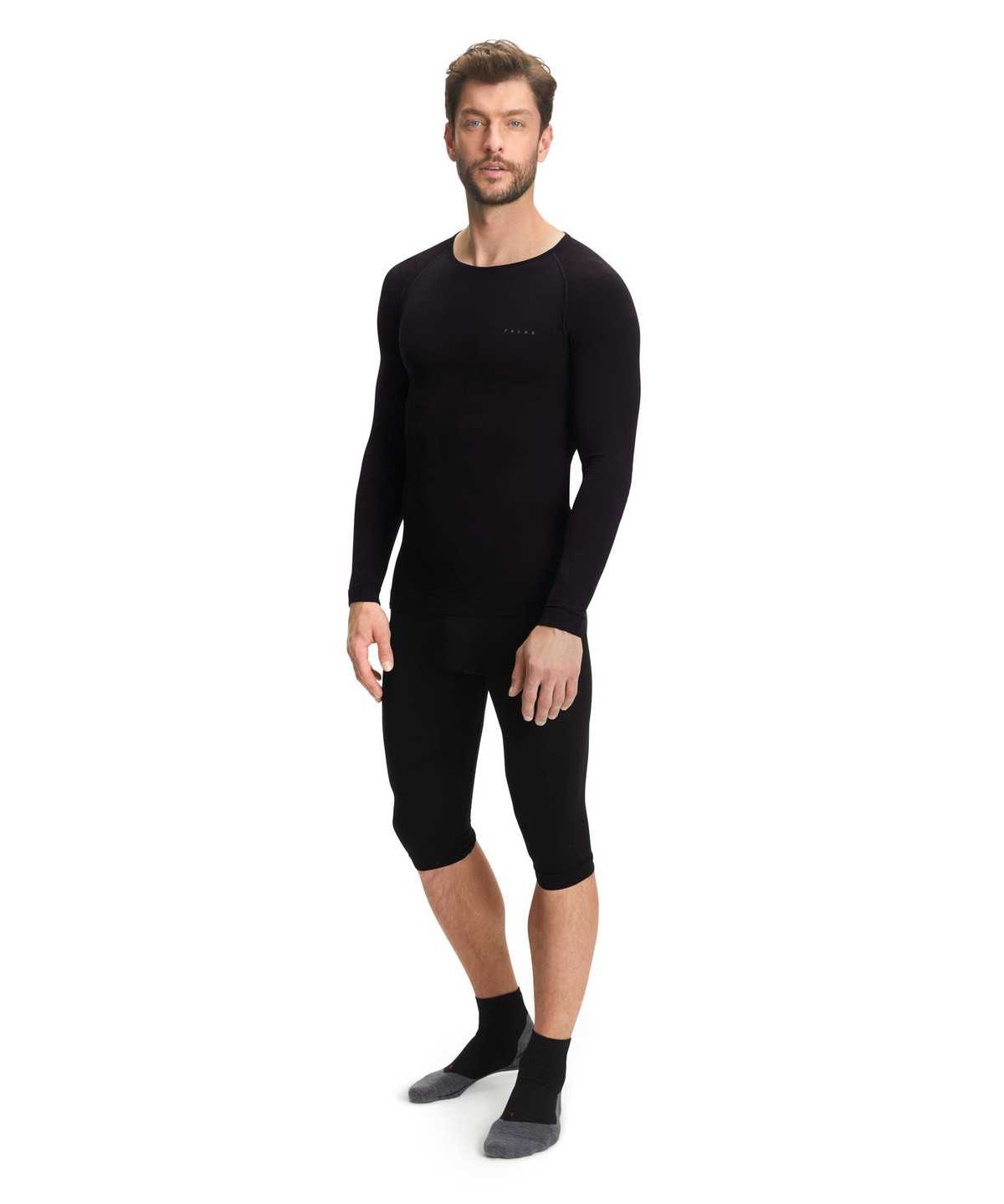 Pánské Long Sleeve T-Shirts Falke Long sleeve shirt Warm Černé | 1598LQXYF