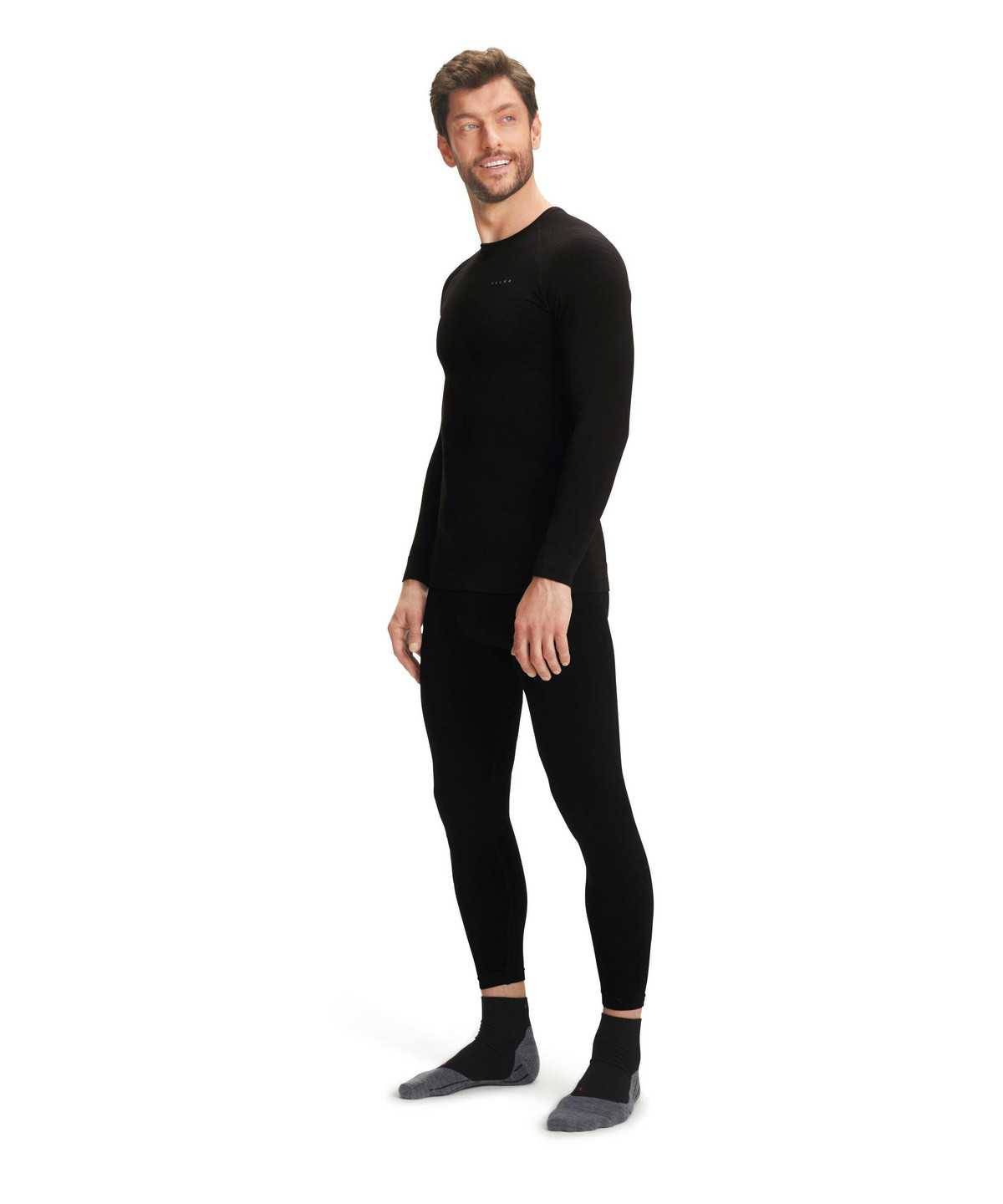 Pánské Long Sleeve T-Shirts Falke Long sleeve shirt Maximum Warm Černé | 5790QMJUD