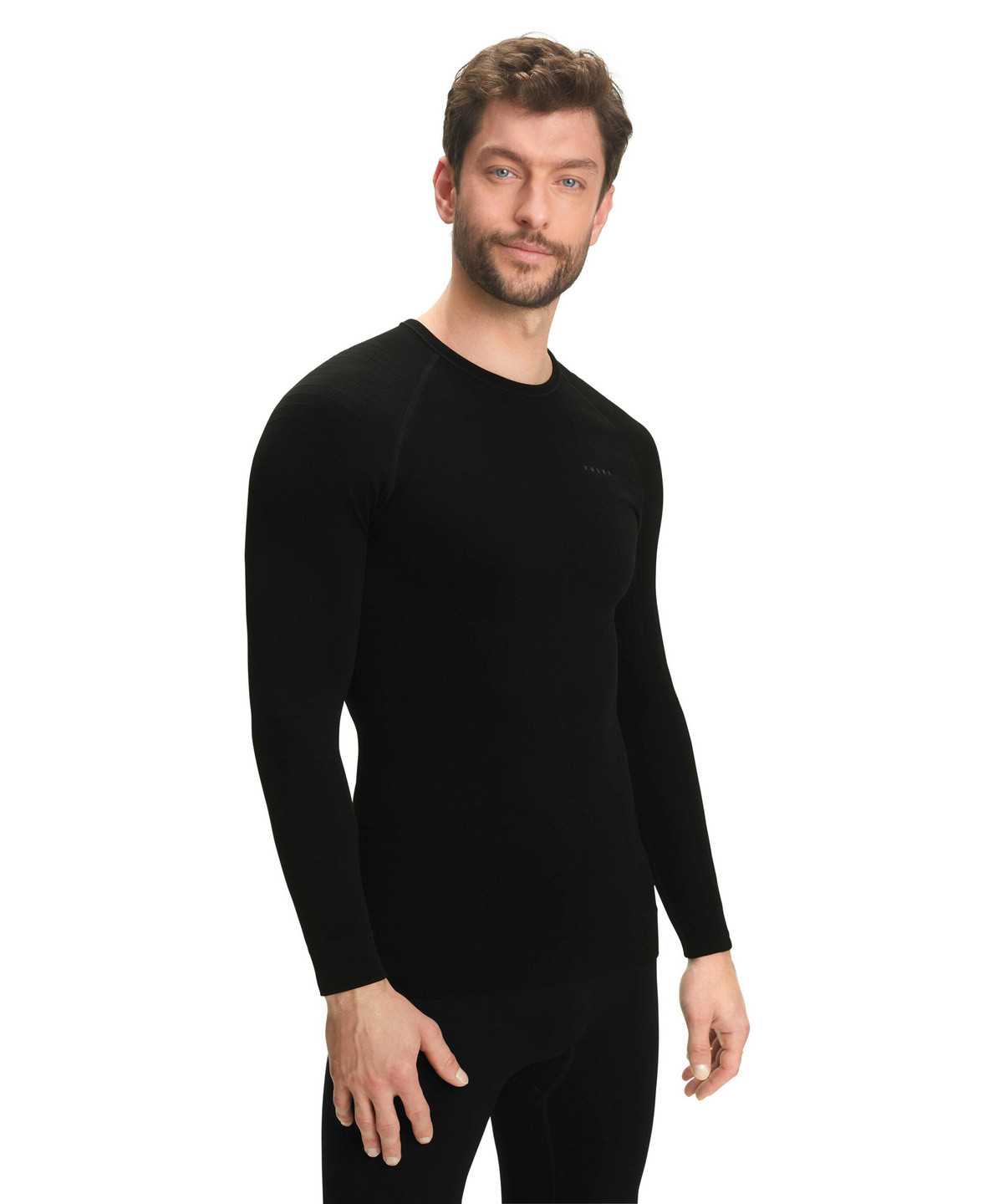 Pánské Long Sleeve T-Shirts Falke Long sleeve shirt Maximum Warm Černé | 5790QMJUD