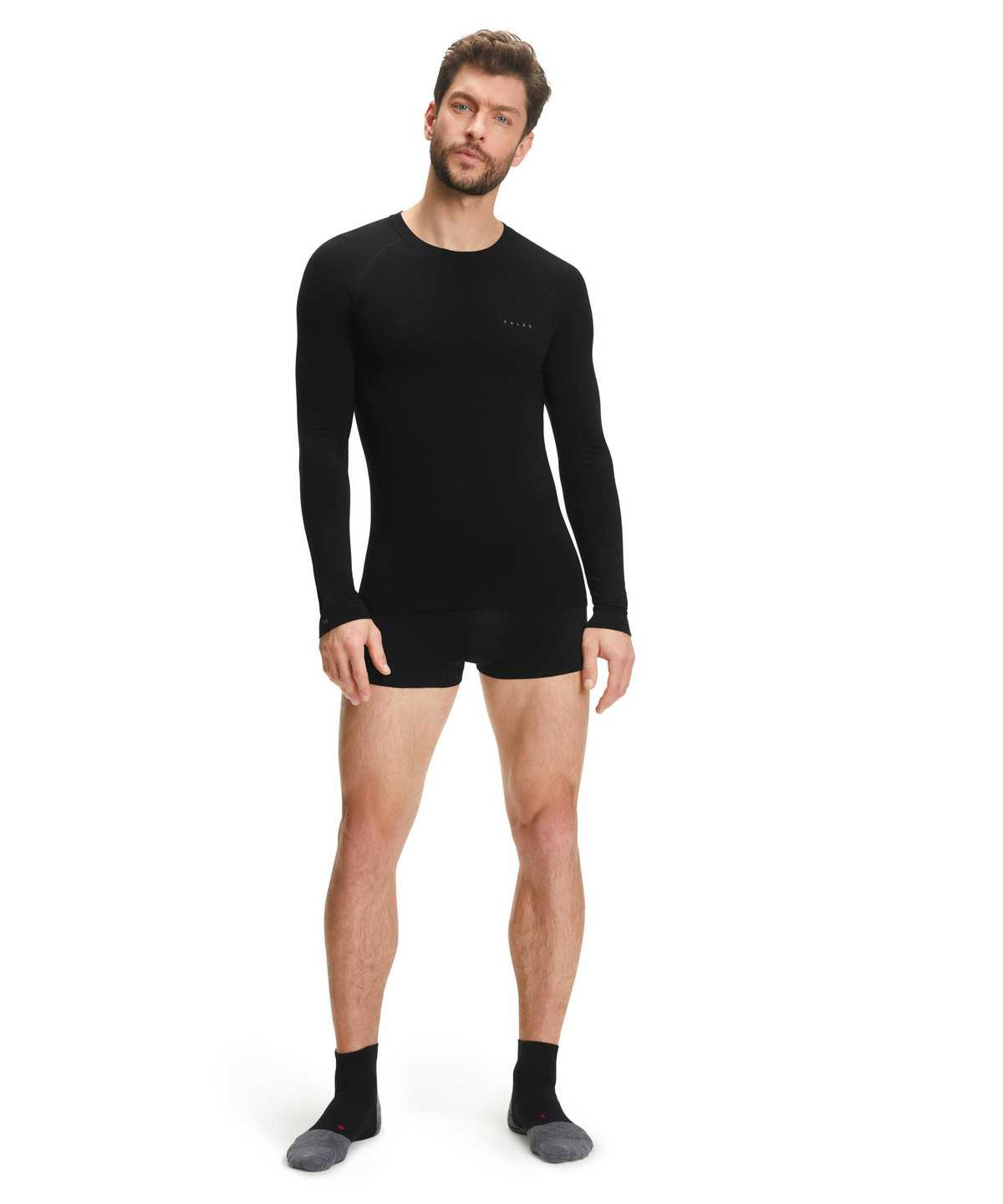 Pánské Long Sleeve T-Shirts Falke Long sleeve shirt Wool-Tech Light Černé | 7451BEMLH