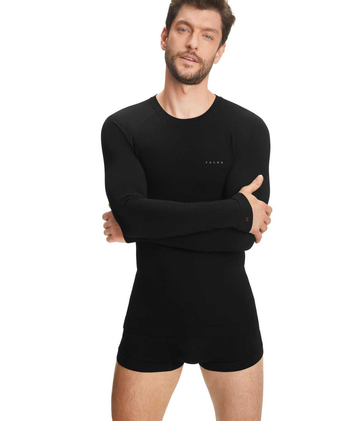 Pánské Long Sleeve T-Shirts Falke Long sleeve shirt Wool-Tech Light Černé | 7451BEMLH