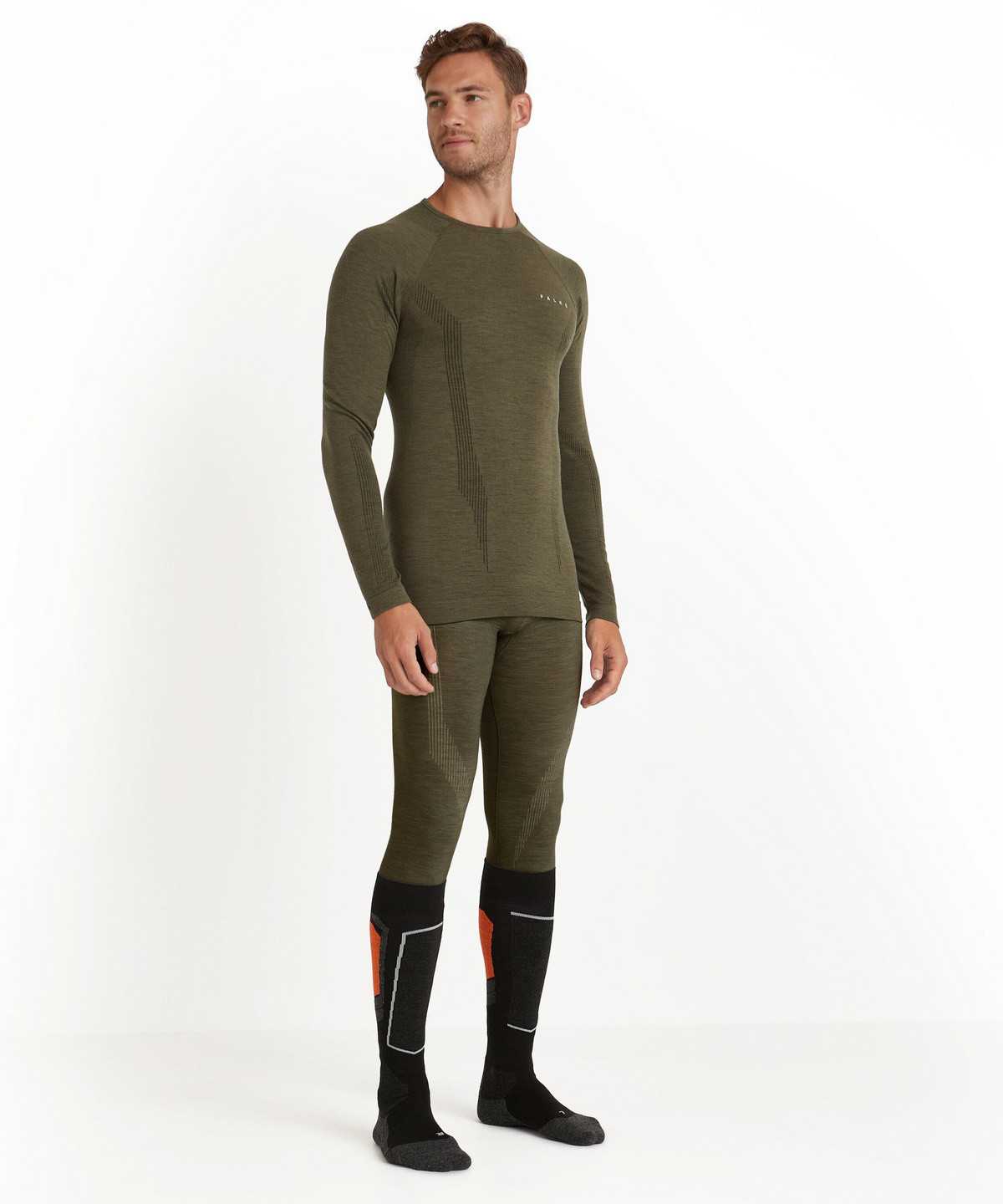 Pánské Long Sleeve T-Shirts Falke Long sleeve shirt Wool-Tech Zelene | 2401YLWMD