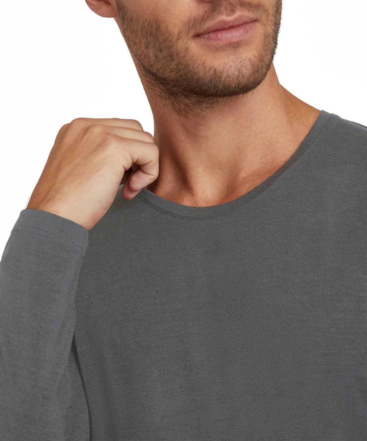 Pánské Long Sleeve T-Shirts Falke Long sleeve shirt Round-neck Daily ClimaWool Šedé | 0897EQGVX